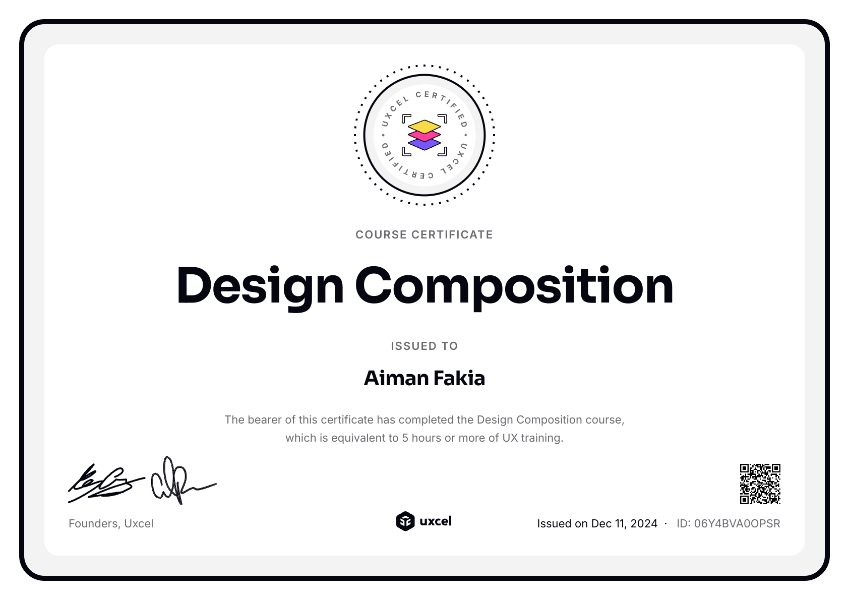 Aiman Fakia's certificate